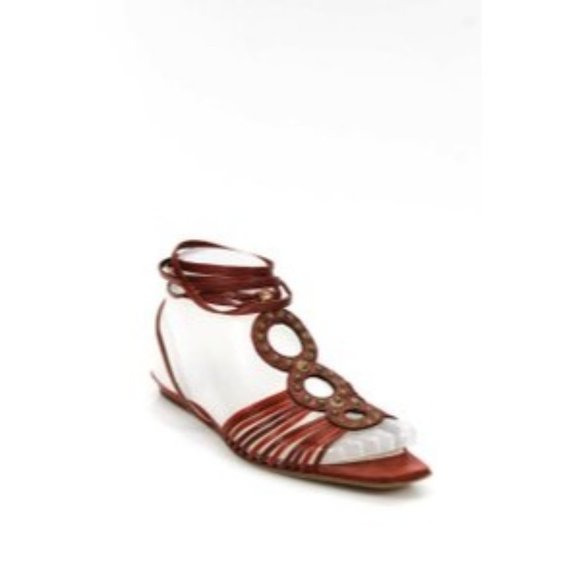 Dior Retro Boho Strappy Red Orange Open Toe - Picture 1 of 4